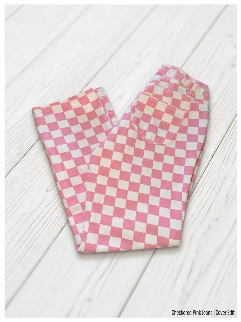 American Bazi Pink White Checkerboard Straight Leg High Rise Jeans Size S Cotton